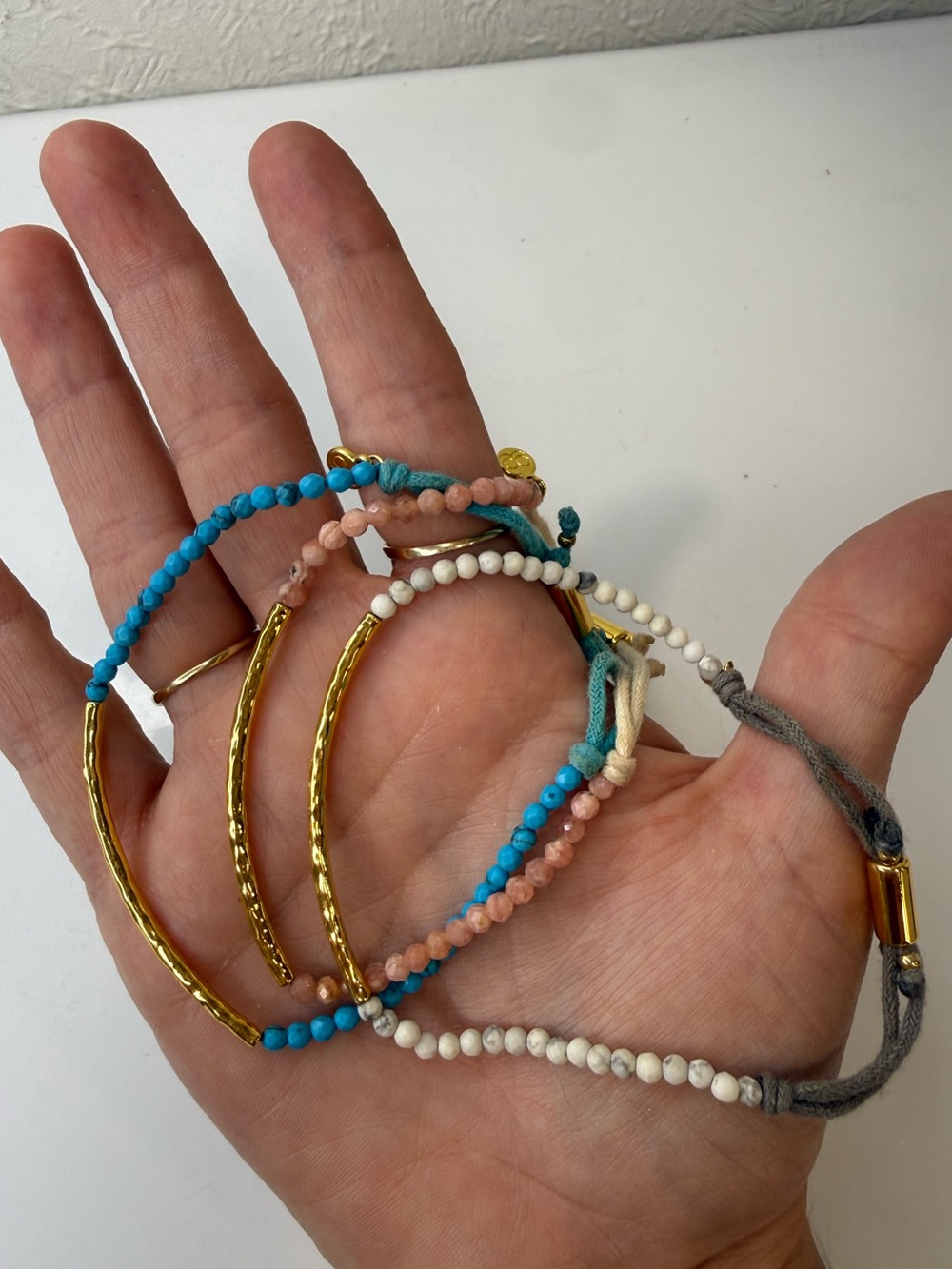 Gorjana Power Gemstone Bracelet Stack Set of 3 Gold Bar Adjustable